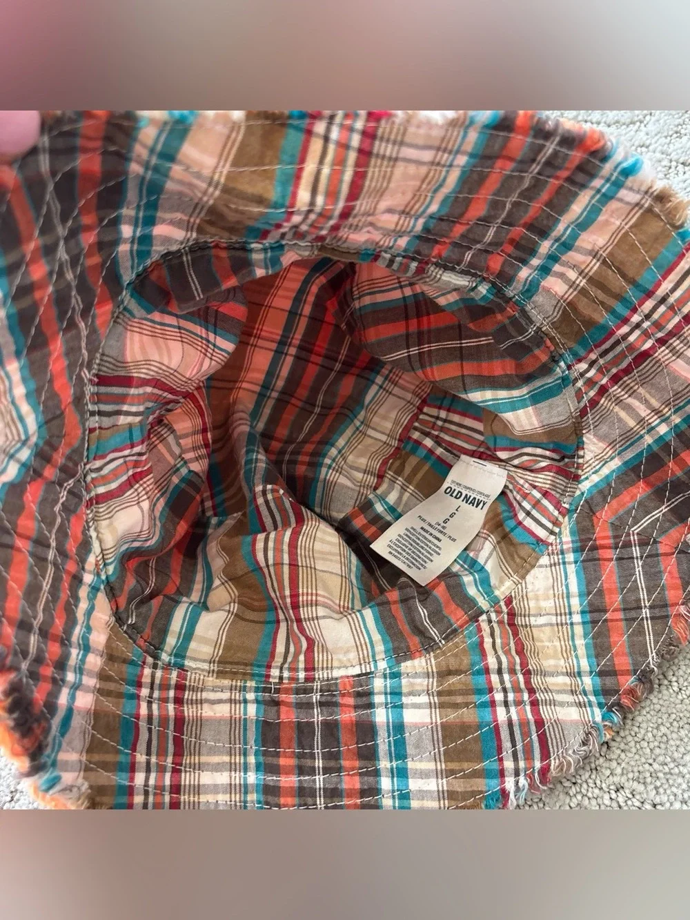 Old Navy Orange Reversible Plaid-Trim Kids Bucket Hat